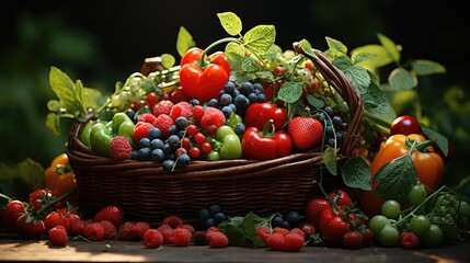 Obraz na płótnie Canvas A basket full of fresh fruits and vegetables