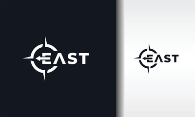 letter E east compass text logo