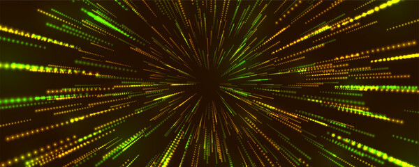 Portal with light effects. Neon futuristic tunnel. Abstract visualization of teleportation. Speed concept. Vector illustration.