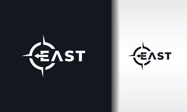 letter E east compass text logo