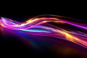 Fototapeta premium High speed neon lights wave trails abstract background, vibrant wave of colorful light against a dark backdrop, created with Generative Ai Technology