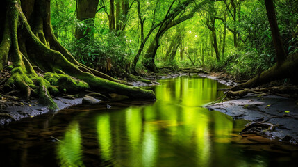river in forest landscape Generative AI