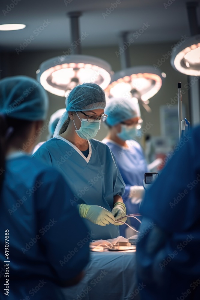 Poster a group of surgeons in a operating room. generative ai image.