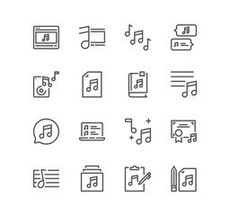 Set of music related icons, loudspeaker, karaoke, soundtrack, party, song lyrics and linear variety symbols.
