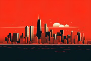 Obraz premium chicago city skyline at sunset, generative ai