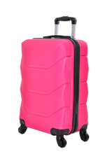 Pink travel suitcase on a white background