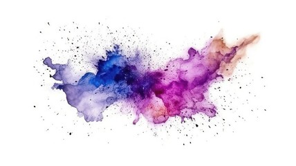 Fototapeta premium Splash of galaxy and stars ink on white surface. Purple and blue paint splatters on a white background, created with Generative Ai Technology
