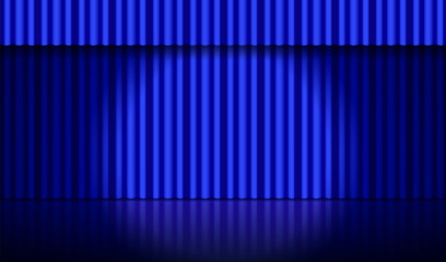 Theatrical scene. Theater curtain and searchlight beam - 619079040