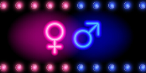 Gender symbols icons. Male and Female neon signs