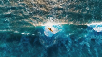 Top view of wave suffering with blue water and single white wave, created with Generative Ai Technology