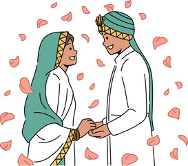 Smiling Arabic bride and groom wedding ceremony