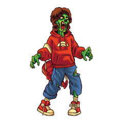 young zombie kid college character illustration