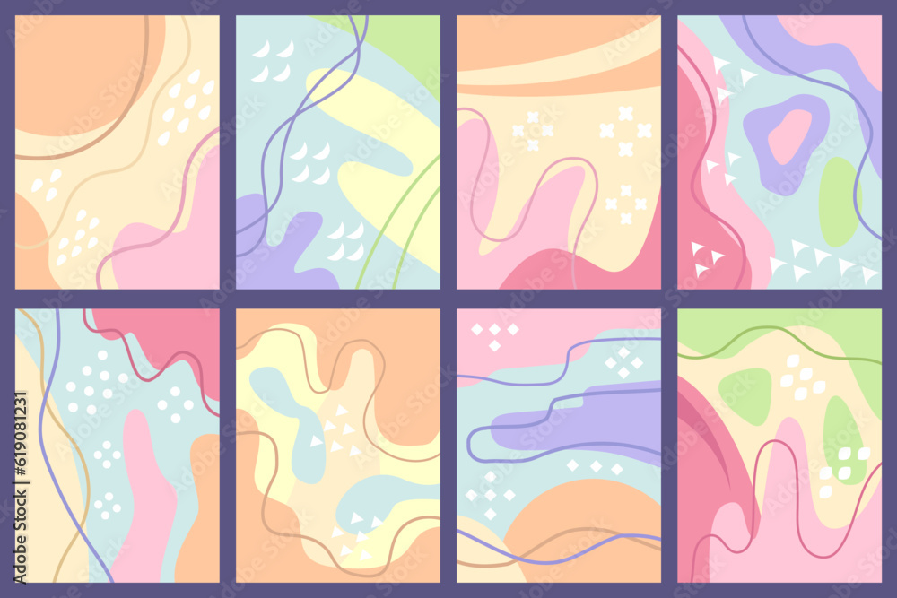 Poster modern doodle patterns with organic shapes, fluids, and lines. abstract flat vector backgrounds for 