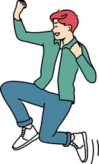 Overjoyed man jump in air celebrate success