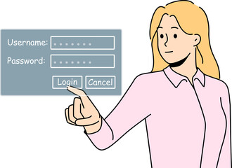 Businesswoman type username and password logging in