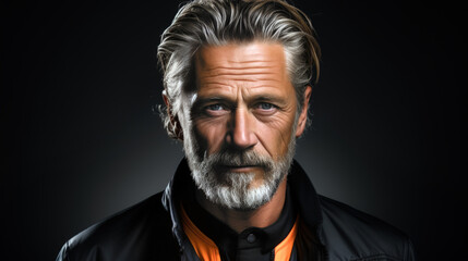 Obraz premium Stylish close-up portrait of a handsome middle-aged man. Generative AI.