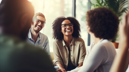 Professional therapists conduct an open group session and a comforting smile, emphasizing the importance of mental health and counseling. Generative ai