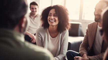 Professional therapists conduct an open group session and a comforting smile, emphasizing the importance of mental health and counseling. Generative ai