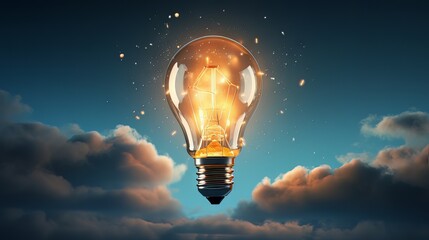 Idea light bulb flying to the sky like a rocket