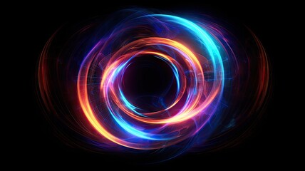 Obraz premium Vortex of neon lights with black hole center isolated on black background, created with Generative Ai Technology