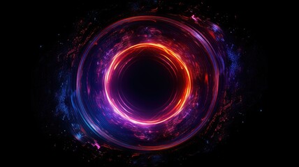 Obraz premium Vortex of neon lights with black hole center isolated on black background, created with Generative Ai Technology