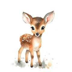 Watercolor full body of a baby fawn. Ai painting