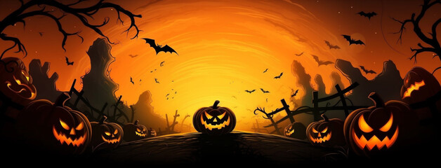 dark halloween pumpkin horror night october ghost holiday black orange. Generative AI.