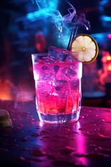Fancy cocktail drink in bright colors, party atmosphere. AI-generated image.