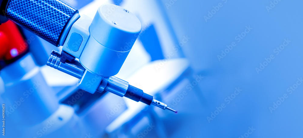 Poster industrial equipment. fragment of automatic soldering machine. high-tech factory equipment. autonomo