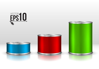 Tin can. Canned metal packaging. Metal container for food products. Vector template for your design.