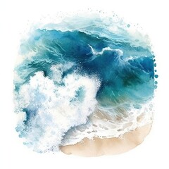 Watercolor illustration a stunning watercolor painting capturing the beauty and power of a crashing blue ocean wave, created with Generative Ai Technology