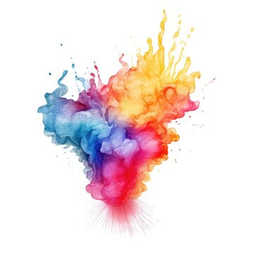 Colorful paint splatters isolated on white background, created with Generative Ai Technology