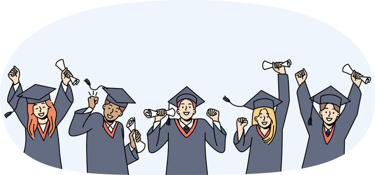 Excited students in gowns celebrate graduation