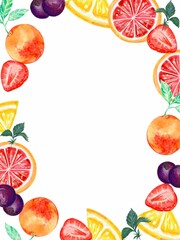 ngredients Fruit Citrus Berry ripe garden countryside birtday party watercolor illustration