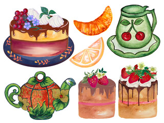 Traditional culture food dessert bakery and fruit teapot teacup teatime