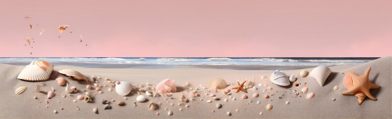 Fototapeta na wymiar sand beach ocean nature shell banner tropical holiday sea summer. Generative AI.