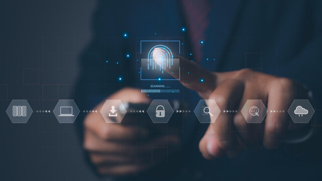 Fingerprint scanner futuristic digital processing of biometric identification.