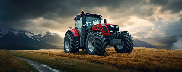 Obraz premium Farm equipment, tractor standing in the field. generative ai