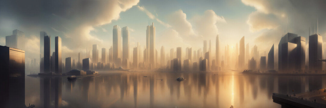 Futuristic urban skyline,Fictional City Skyline, 