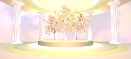 3d rendered autumn trees in the temple.