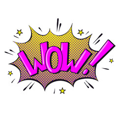 Comics text sound effects. Bubble speech phrase WOW. Vector illustration
