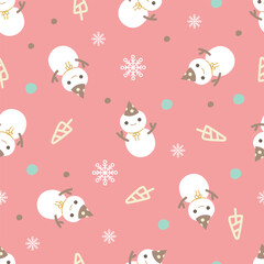 Cute pink Christmas snowman doodle pattern