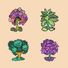 set of four trees