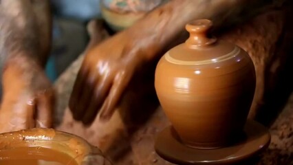 Potter Working With Clay In Pottery close-up traditional handmade crafting HD