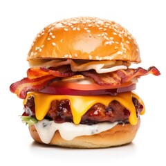 Bacon Burger isolated on white (generative AI)