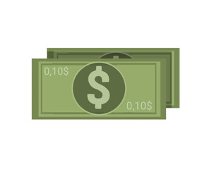 dollar bill, with the amount of 0.10$,on a white background