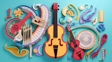 Creative music background. Musical abstract illustration, paper art, Ai Generative 