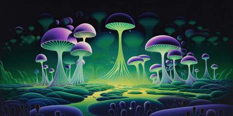 Magic mushroom background, fantasy mushroom art