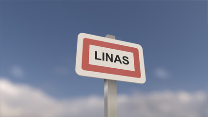 A sign at Linas town entrance, sign of the city of Linas. Entrance to the town of Essonne.