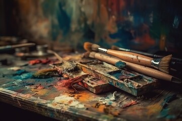 Fototapeta premium brushes and paints AI generated.